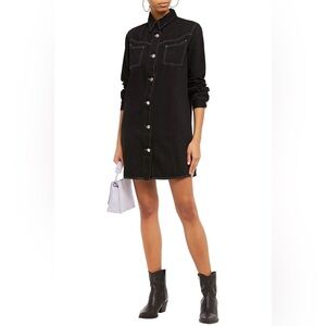 GANNI Black Denim Button-Up Shirt Dress. Size 34.
